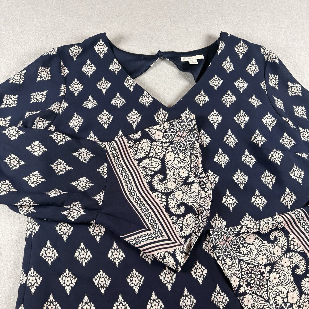C Est. 1946 Women's Large Navy Paisley Print Long Sleeve Shift Dress